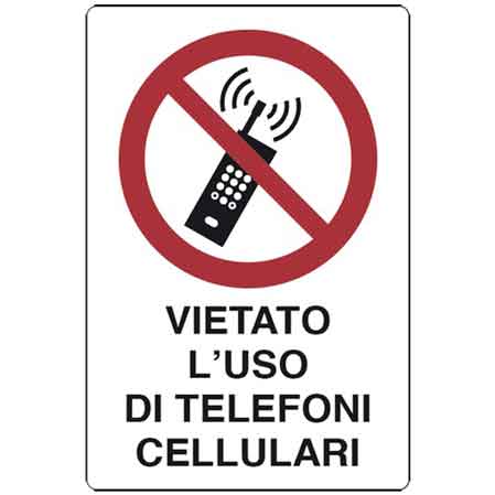10PZ CARTELLO ADESIVO 'VIETATO L'USO DEI TEL. CELLULARI' 30x20 cm
