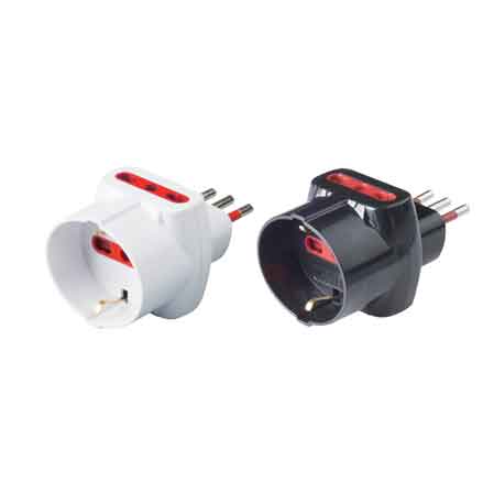 ADATTATORE TRIPLO CON PROTEZIONE SCHUKO/BIVALENTE 10A ROSI 2P+T - prese 10/16A 2P+T, Colore Bianco