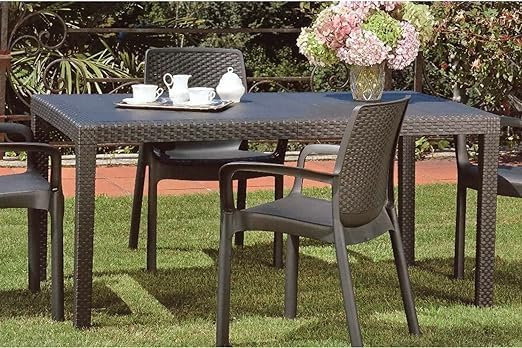 Tavolo da Giardino Interno ed Esterno in Resina Antracite cm 150x90x74h