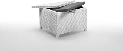 Set Salotto da Giardino Esterno 'Nebraska 2' in Rattan per 4 Persone - 2 Poltrone, 1 Divano, 1 Tavolino Porta Cuscini con 4 Cuscini Inclusi.