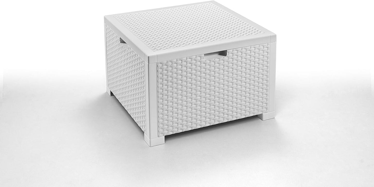 Set Salotto da Giardino Esterno 'Nebraska 2' in Rattan per 4 Persone - 2 Poltrone, 1 Divano, 1 Tavolino Porta Cuscini con 4 Cuscini Inclusi.